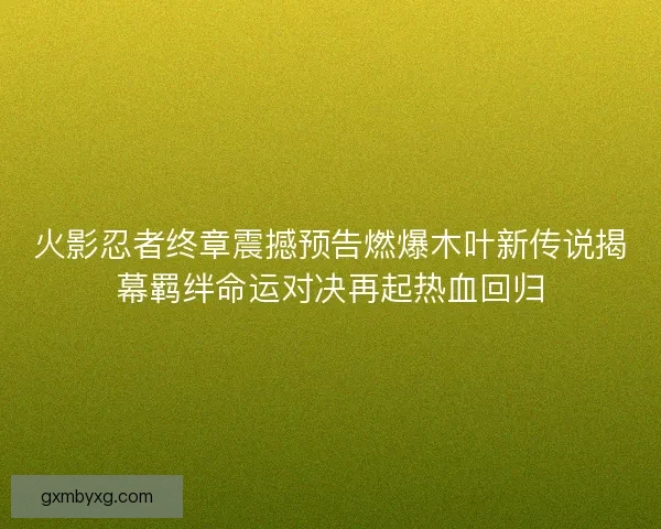火影忍者终章震撼预告燃爆木叶新传说揭幕羁绊命运对决再起热血回归