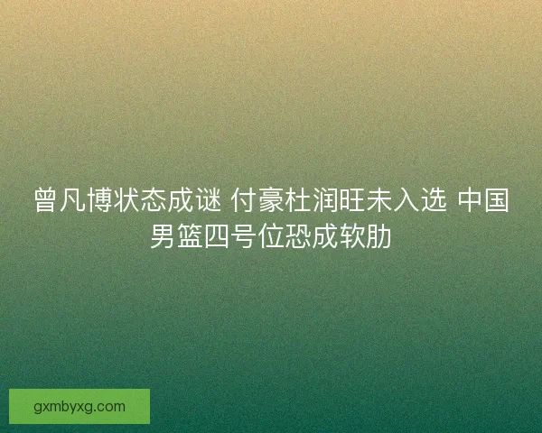 曾凡博状态成谜 付豪杜润旺未入选 中国男篮四号位恐成软肋